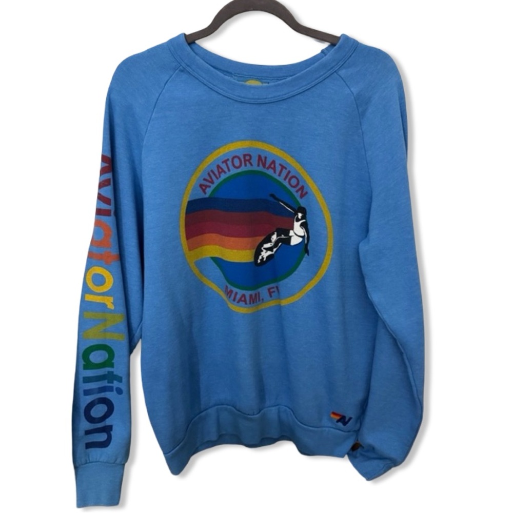 Aviator Nation Miami, FL Blue Sweatshirt Crewneck Size L